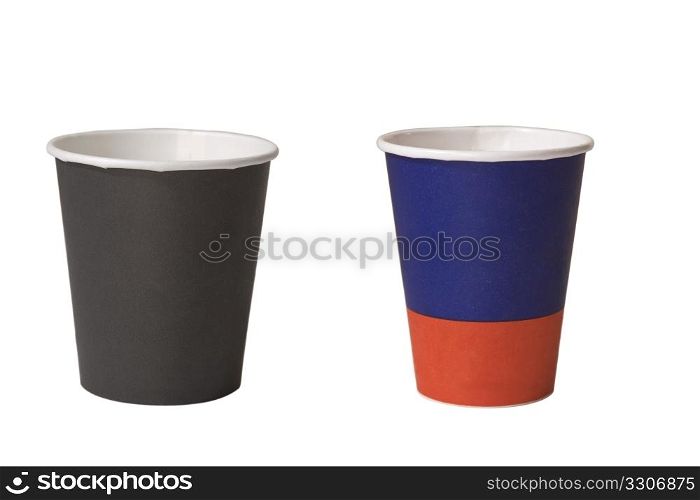 two empty cups of coffee on white background