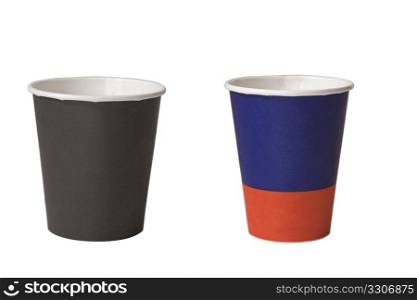 two empty cups of coffee on white background