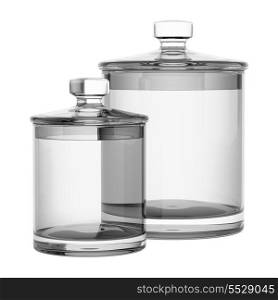 two empty glass jars isolated on white background