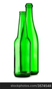 two empty green bottle isolated