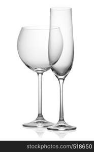 Two empty wineglasses isolated on a white background