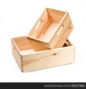 two empty wooden crate isolated on white with clipping path
