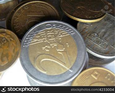 Two euro and other coins of different countries
