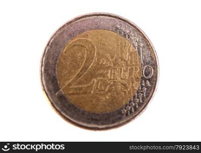 two euro coin closeup on white background