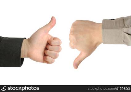 Two executives or businessmen disagreeing over a deal or contract by using hand signals