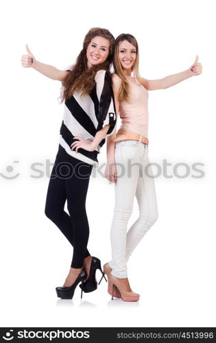 Two female friends isolated on the white