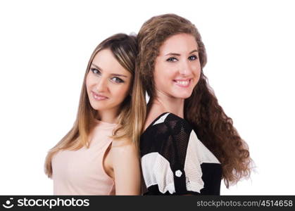 Two female friends isolated on the white