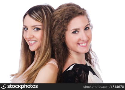 Two female friends isolated on the white