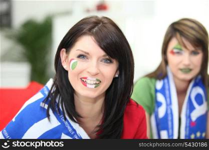 Two female Italian soccer supporters