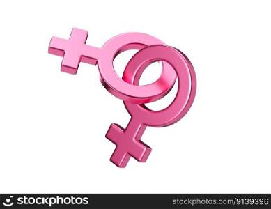 Two female sex symbols isolated on white background. Venus symbol for women. Gender sign. Love, LGBT community. Lesbians couple, relationship. Diversity, homosexuality, equal marriage. 3D rendering. Two female sex symbols isolated on white background. Venus symbol for women. Gender sign. Love, LGBT community. Lesbians couple, relationship. Diversity, homosexuality, equal marriage. 3D rendering.