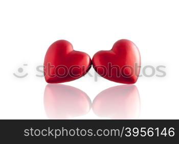 Two festive hearts for Valentine&amp;#39;s day. With mirror reflection