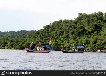 Two fisherman&rsquo;s boats near coast of Sumatra, Indonesia