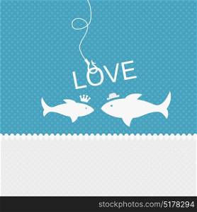 Two fishes hooked up in love. Concept illustration