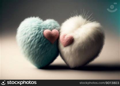 Two fluffy puffy furry hearts for Valentine&rsquo;s Day. Two fluffy puffy furry hearts for Valentine&rsquo;s Day. Generative AI.