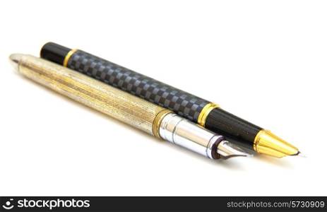 Two fountain pens isolated on white background