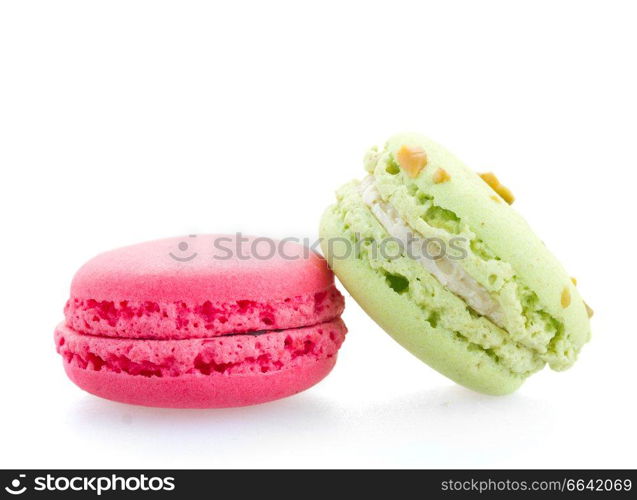 two  french macaroons isolated on white background