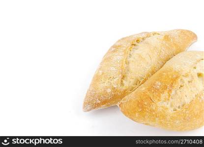 two fresh and baked white wheat bread (isolated on white background)