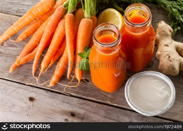two fresh carrot smoothies. High resolution photo. two fresh carrot smoothies. High quality photo