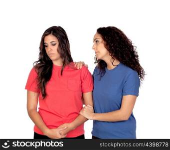 Two friends asking forgiveness isolated on white background