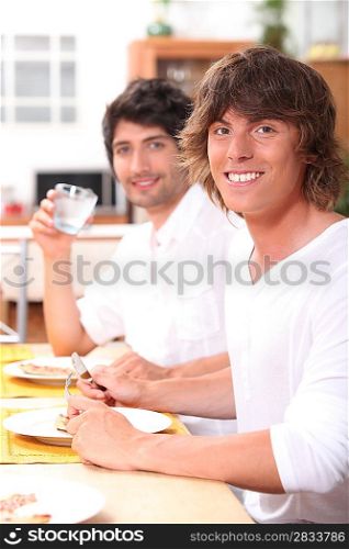 two friends having dinner