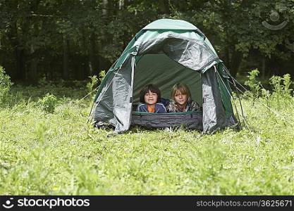 Two Friends Lying in Tent