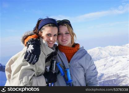Two friends on skiing trip