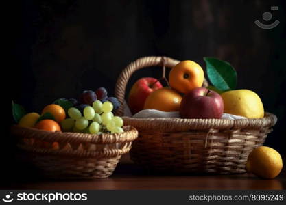 Two fruit basket. Agriculture harvest. Generate Ai. Two fruit basket. Generate Ai