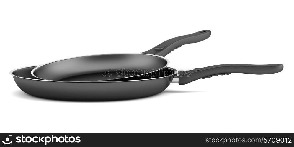 two fryer pans isolated on white background