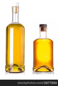 Two Full whiskey bottles isolated on white background with clipping path
