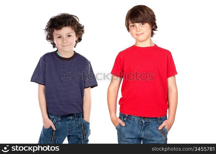 Two funny children isolated on white background