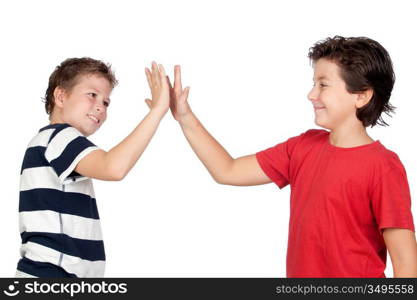 Two funny children isolated on white background