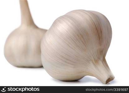 two garlic . A head of garlic isolated on a white background