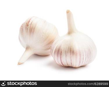 Two garlic bulbs isolated on white background