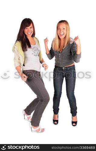 Two girl jumping, dancing