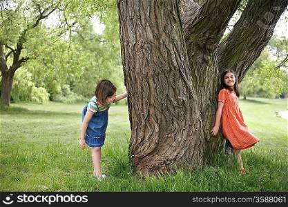 Two Girls Playing Hide-and-Seek