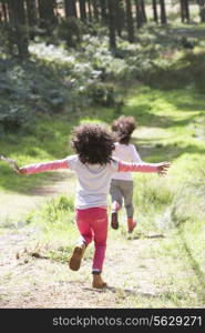 Two Girls Playing In Woods Together