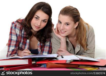 Two girls revising together