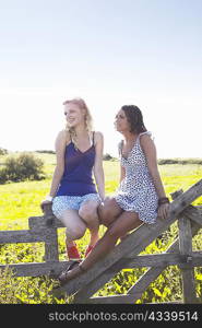 two girls sitting on a fence