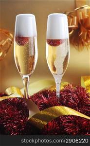 two glass with sparkling champagne