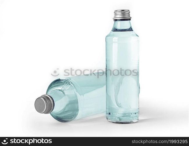 two glass wter bottles isolated on white background