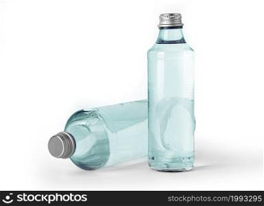 two glass wter bottles isolated on white background