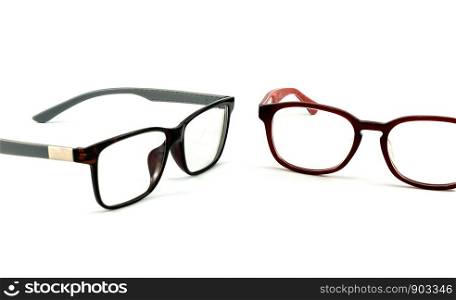two glasses, eye glasses isolated on white background