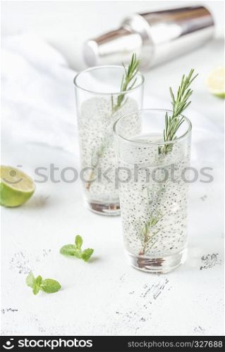 Two glasses of basil seed drink