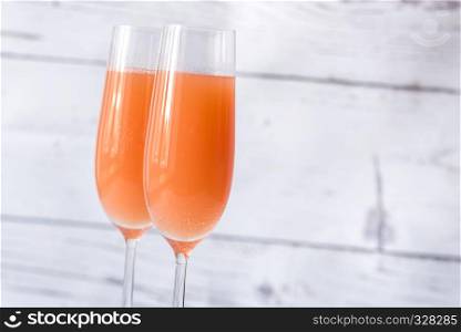 Two glasses of bellini cocktail