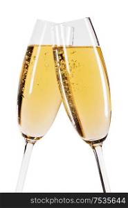 Two glasses of champagne isolated on white background. Two glasses of champagne