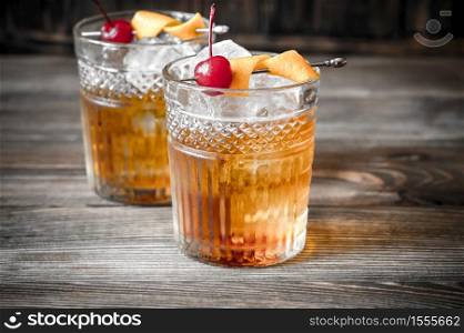 Two glasses of old fashioned cocktail