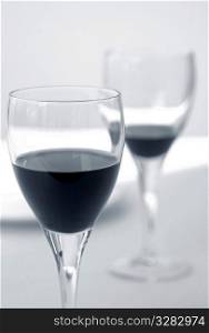 Two glasses of red wine.