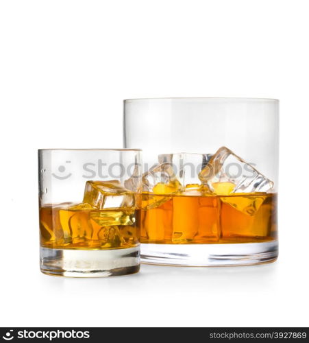 two Glasses of whiskey, isolated on white background