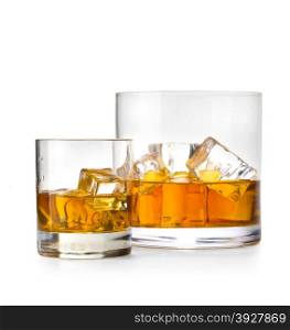two Glasses of whiskey, isolated on white background
