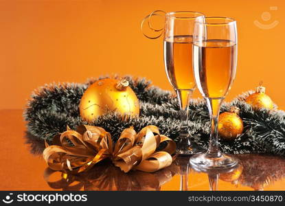 two glasses of wine and Christmas decoration